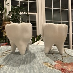 White Ceramic Tooth Shaped Organizer Dental planter/container 2”x2”lot Of 2