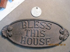 Cast Iron BLESS THIS HOUSE Sign Rustic Brown Home Decor 9 1/2 x 4″