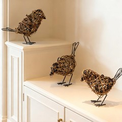 Set of 3 Rattan Bird Statues – Farmhouse Decor with Memo Clip, Multi-Pose Set
