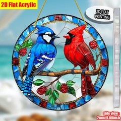 Vibrant Two Facing Wild Birds Printed Circular Acrylic Front Door Wall Hanging