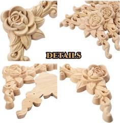4Pcs Wood Appliques & Onlays for Furniture, 3.15″ x 3.15″8x8cm, Handmade Carv…