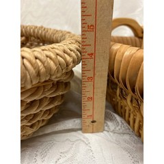 Vintage Woven Wicker Basket Set Round Rope Handle and Rectangular Wood Handle