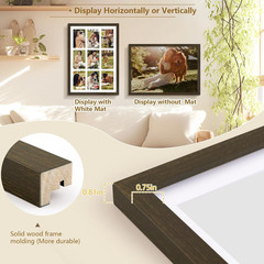 , 4X6 Multi Picture Frame, Dark Brown Solid Wood with Tempered