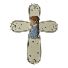 CREED Praying Boy Cross Baptism New Baby Dedication Christening Unisex BLUE NIB