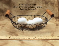 Small Primitive OBLONG WIRE BASKET with Wood Handles — Farmhouse / Country