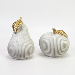Apple and Pear Decor Set, Modern Fruit Sculpture Home Decor, White and Gold D…