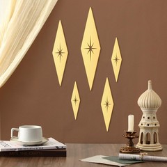 5 Pieces Mid Century Modern Gold Starburst Metal Wall Art Decor Set