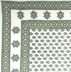 Handmade 100% Cotton Monotone Buti Floral Tapestry Tablecloth Spread Twin Green