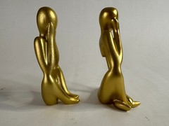Gold Decor Thinker Statue Abstract Art Set Of 2 Resin Cast 5″ Tall