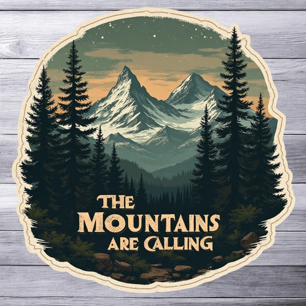 Mountains sticker vinyl decal The Mountains Are Calling wilderness adventure