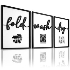 3D Wood Laundry Room Wall Decor, 36″ x 16″ Framed Laundry Room Wall Art, 3D L…