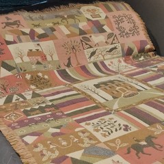 Woven Tapestry Throw Blanket Patchwork Americana Fringe Reversible Pastel VTG