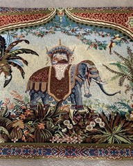 Vtg Bombay Company Elephant Tapestry 39” L x 24” W w/Wooden Rods Ready to Hang