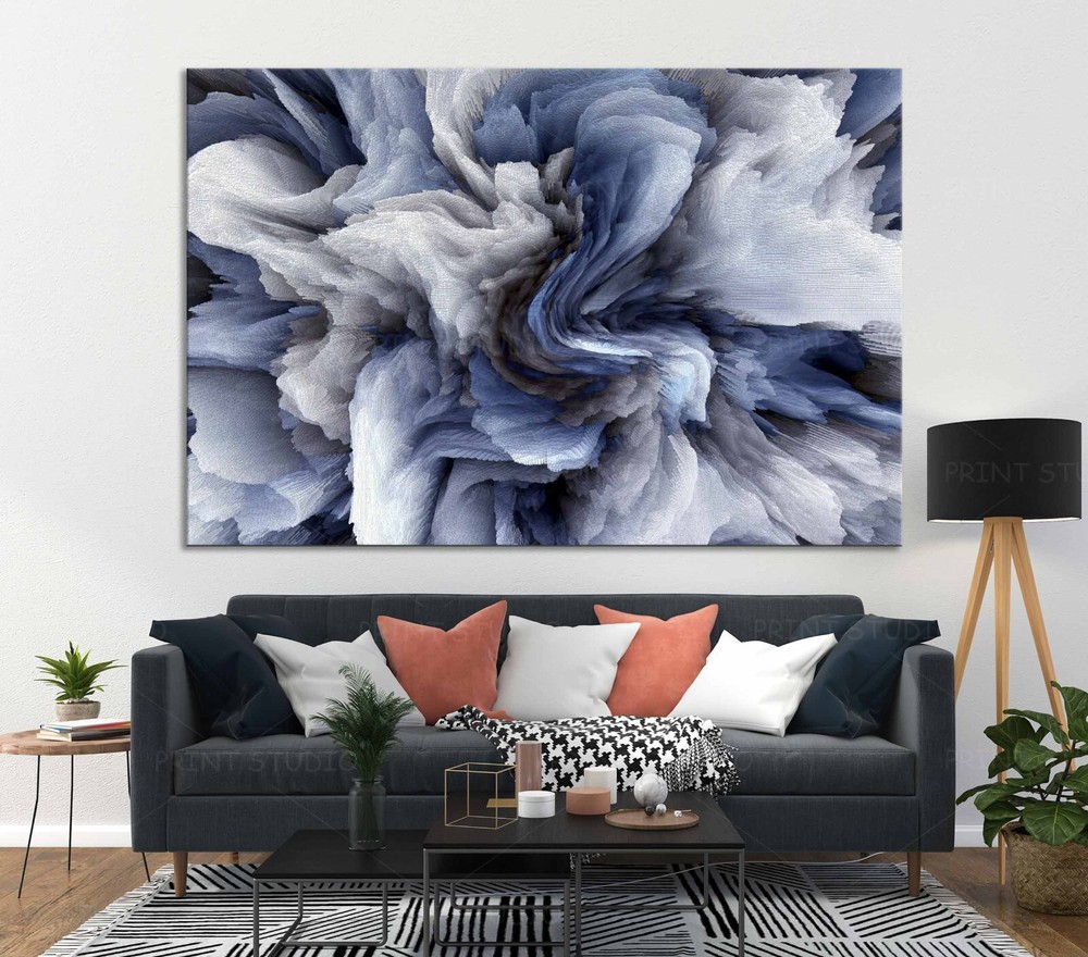 Texture marble blue gray canvas or poster wall art print Smoke Cloud home decor