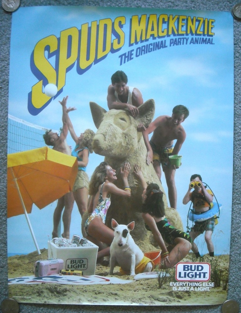 Vintage Spuds MacKenzie Original Party Animal Poster Bud Light Beach Girls