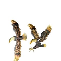 2 Large Bald Eagles In Fight Gold Tone Metal Wall Decor Adjustable Wings 21″