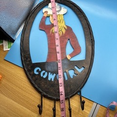 Metal Cowgirl Wall Decor With Hooks