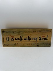 P. Graham Dunn Pine Slats IT IS WELL WITH MY SOUL Musical Notes Wall Sign 26×11