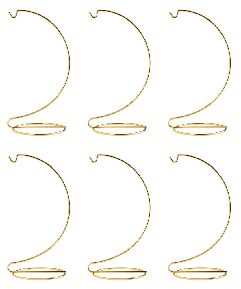 8 Inch Tall Bright Gold Ornament Display Stand Wire Hanger Holders, Pack of 6