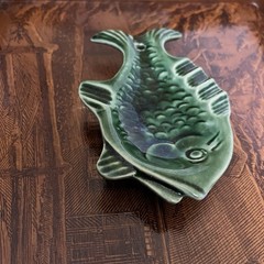 Vintage Green Glazed Ceramic Hanging Fish Sculpture Mid Century Home Decor