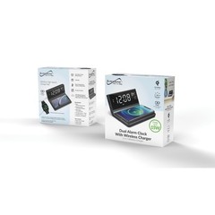 SUPERSONIC SC-6025QI Dual Alarm Clock with 2-in-1 Wireless Charging
