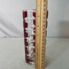 Red Geometric Glass Vase Modernist Decor Table Centerpiece 9 Inches Tall
