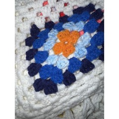 VTG Hand Crochet Granny Square Afghan Blanket 78×100 White Multi Fringe Cottage