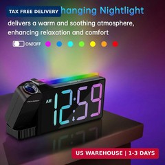 Peakeep Projection Alarm Clock for Bedroom Ceiling, Loud for Heavy Sleepers, RGB
