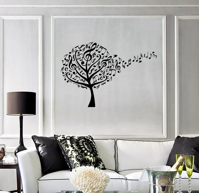 Wall Vinyl Decal Music Tree Notes Music Clef Store Sticker Decor (n1337)