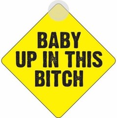 Baby Up in this BITCH – Plastic Car Window Suction Cup Decal Sign – Made in USA