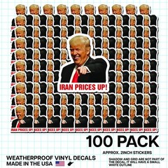 Trump “Iran Prices Up!” Sticker 100 Pack Funny Political Gas Meme Decal 2″