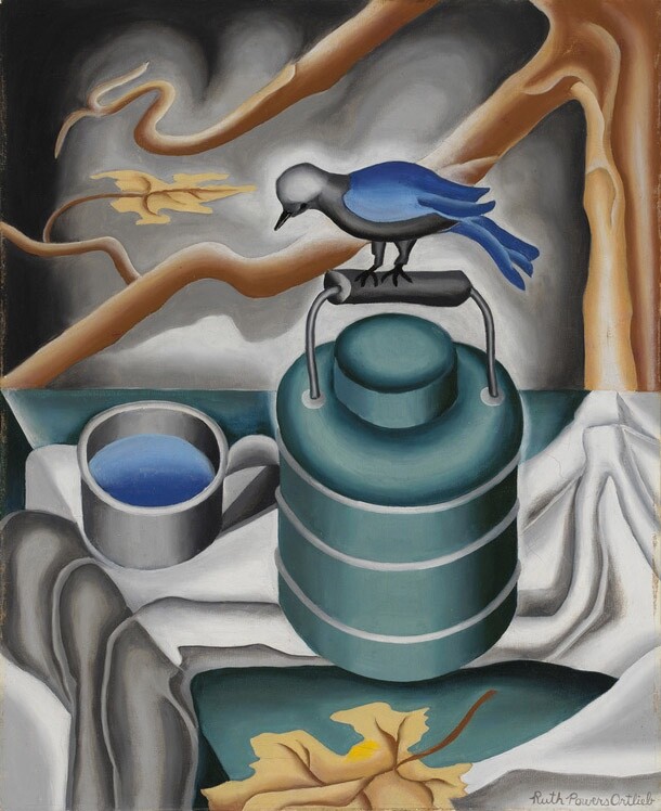 Ruth Powers Ortlieb : Bird on Thermos Bottle : 1939 : Archival Art Print
