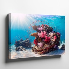 Underwater coral reef with colorful fish ocean marine life canvas wall art print