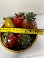 Ceramic Multicolor Fruit Centerpiece Bowl with Pineapple Pear Grapes Apple Pom