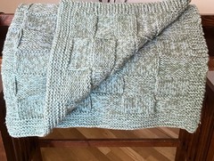 Handmade Knitted Basket Weave Chunky Throw Blanket Modern Retro Blue/Green 53×44