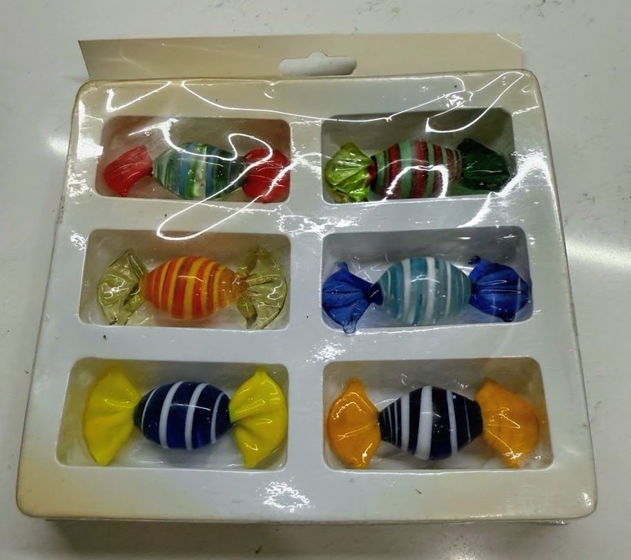 Vintage Decorative GLASS CANDY Murano Style Glass Design 2” Set Of Six H38