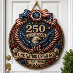 250th Anniversary Wooden Door Sign, Patriotic Eagle Wreath Decor, One Nation