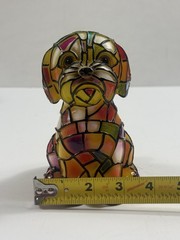Stained Glass Style Dog Figurine Colorful Mosaic Puppy Resin Plastic Decor 6”