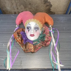 Unique Creations Multicolor Jester Wall Mask w/ Hat & Ribbons