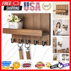 Decorative Key Holder for Wall – Rustic Key Hooks with Shelf and Mail Organiz…