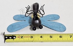 Metal Dragonfly Sculpture Hand-Painted Blue Yellow Brown Decor Wings – 6 Inches