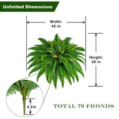 Large Artificial 42 in Boston Fern Bush, Fake Plants for Planter