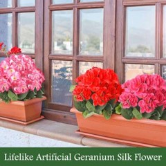 1-3X Artificial Geraniums UV Resistant Silk Flower Outdoor Garden Porch Vase Red