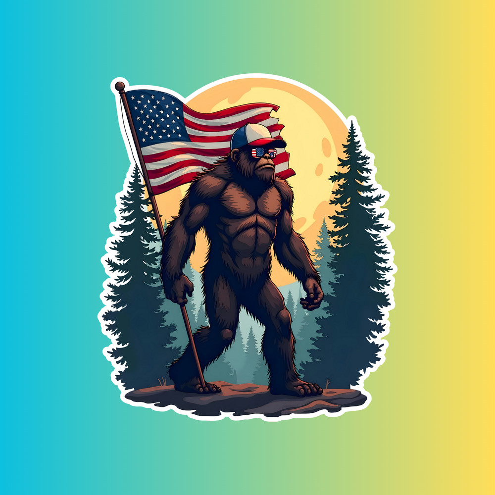 Bigfoot patriotic sticker vinyl decal American flag sasquatch USA freedom 5″