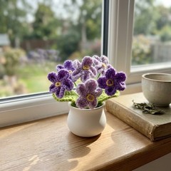 Handmade Crochet Potted Flower Forget-Me-Not Lily of The Valley Multi Colors