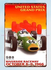 1966 United States Grand Prix poster Riverside Raceway metal tin sign wall art