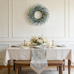 Idyllic 22 Inch Artificial Blue Forsythia Floral Wreath for Front Door, Windo…