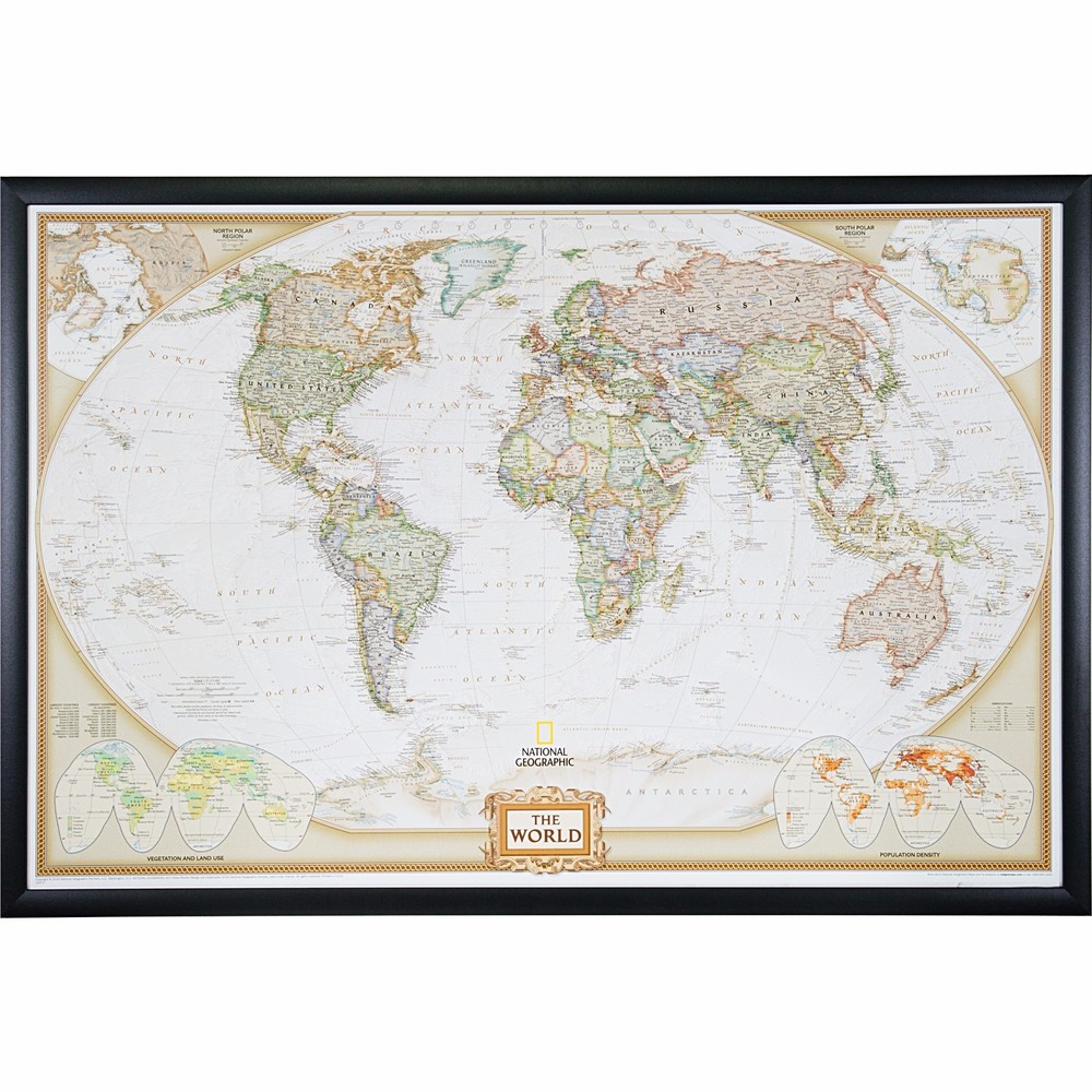 Craig Frames, Executive World Push Pin Travel Map with Pins – 24 x 36
