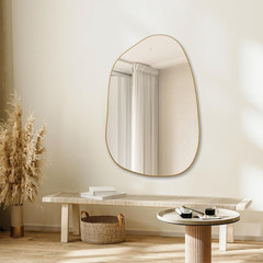 PERFNIQUE Irregular Wall Mirror Asymmetrical Mirror, 40»X26» Gold Mirror for B