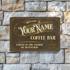 Freshly Brewed Personalized Brown Café Coffee Bar METAL SIGN or DECAL